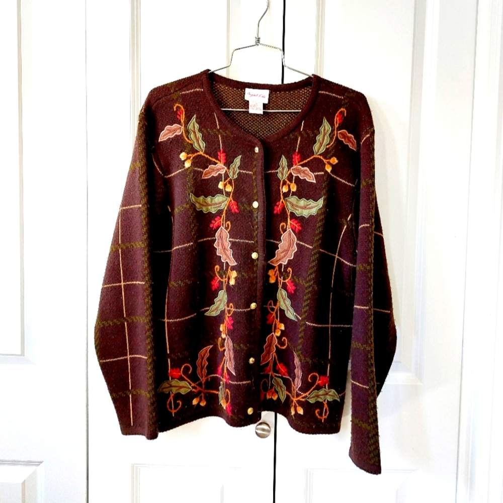 Autumn Leaf Sweater size Medium Vintage Crystal Kobe Thanksgiving‎